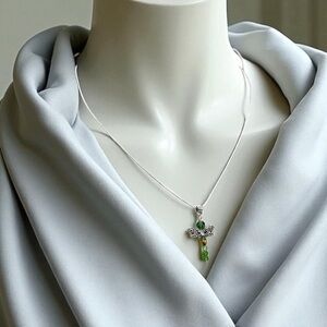 Hand Crafted Silver and Green Dragonfly Pendant Necklace